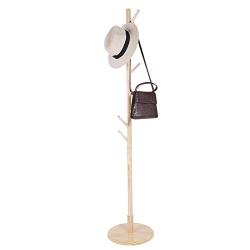 Fdit Assembled Wooden Coat Hat Stand Tree Jacket Cloth Vertical Hanger Rack 8 Hooks ((Wooden Color))