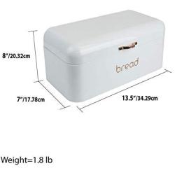 Home Basics Grove Bread Boxes For Kitchen Counter Dry Food Storage Container, Bread Bin, Store Bread Loaf, Dinner Rolls, Pastries, Baked Goods & More, Retro Vintage Design, White