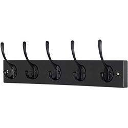 WEBI Coat Rack Wall Mounted, 16’’ Hole to Hole,Coat Hanger Wall Mount,5 Hooks for Hanging Jacket,Coats,Clothes,Hats,Black