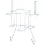 Sunbeam Laundry Room Metal Over the Door Hanging Ironing Board Holder and Organizer, Holds Standard Size Iron, Board, Spray Bottles, Starch, Fabric softener, White finish