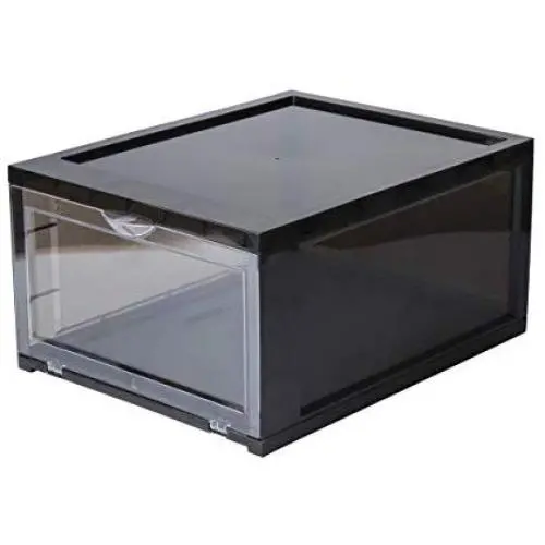 FlyingBean Drop-Front Shoe Boxes for Womens Mens, Clear Plastic Foldable Stackable Shoe Organizer Wall, Storage Shoe Boxes Save Space & Cleans for Closet Shelf Entryway Hallway, 2 case in Package