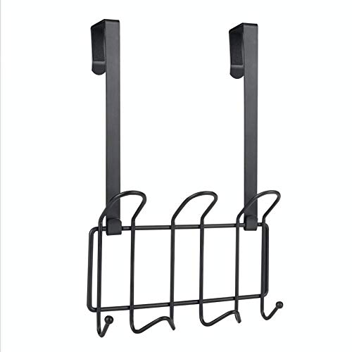 Minggoo Coat Rack Wall Mounted Hook Rack Over The Door Hook Organizer 7 Hooks, Heavy-Duty Iron Wire Black