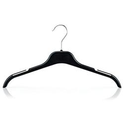 HANGERWORLD 50 Black 15inch Plastic Notched Coat Clothes Garment Top Hangers with Metal Hook