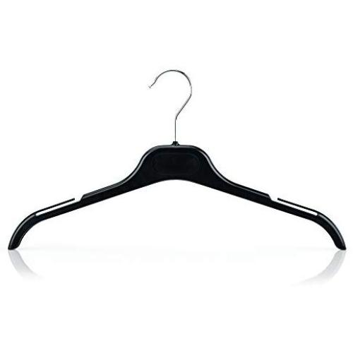 HANGERWORLD 50 Black 15inch Plastic Notched Coat Clothes Garment Top Hangers with Metal Hook