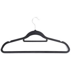 YEVIOR 50pcs 17.71 X 0.2 X 9.65 Inch Plastic Flocking Clothes Hangers with Rail Black