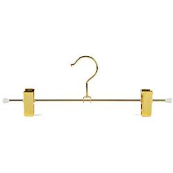 Amber Home 5 Pack-Shiny Gold Metal Slacks Pants and Skirt Hanger with Adjustable Clips Hang Rack with Hook (5)