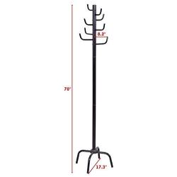 Metal Coat Hat Rack Standing Clothes Jacket Hanger Hall Tree Stand w/8 Hooks 70 Inch