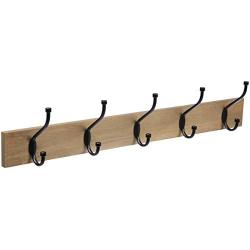 Amazon Basics Wall-Mounted Farmhouse Coat Rack, 5 Standard Hooks, Barnwood