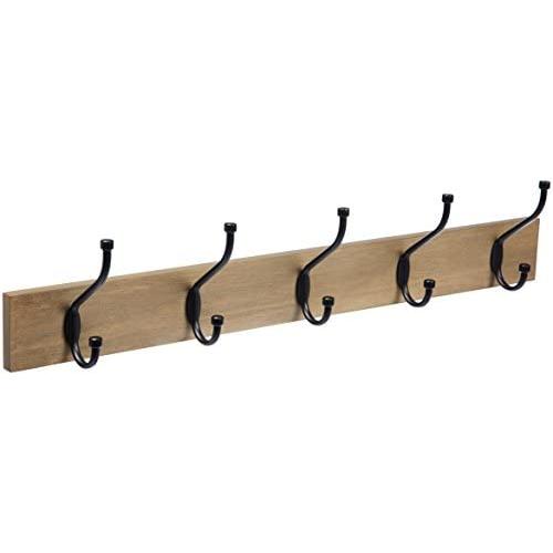 Amazon Basics Wall-Mounted Farmhouse Coat Rack, 5 Standard Hooks, Barnwood