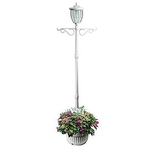 Sun-Ray 312065 Kenwick Single-Head Solar Lamp Post and Planter, with Plant Hanger Dual Amber/White Light Switch, 7,