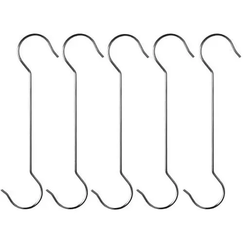 Maydahui 5PCS Extra Long 16 inch S Shaped Hooks Stainless Steel Large Size Silver Hanger for Bird Feeder, Plant Hanger, Tree Branch Hook, Clothes, Outdoor Lights