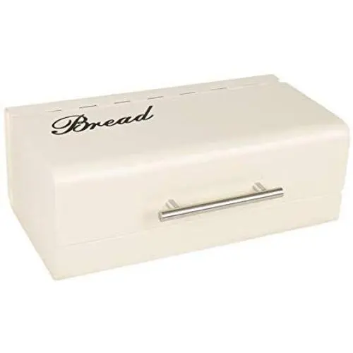 lRICE-home Storage Container Boxes Heavy Duty Rectangle Flip Iron Bread Bin Loaf Canister - White