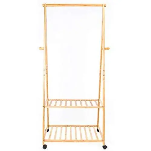 Bamboo Garment Rack w/ 4 Coat Hooks 2-tier Shoe Clothes Storage Rolling Laundry Sorter Cart Hamper Organizer with Hanging Bar Closet System Storage Clothes Hanger Dry Shelf Heavy Duty(U.S. Stock) Bamboo Garment Rack w/ 4 Coat Hooks 2-tier Shoe Clothes Storage Rolling Laundry Sorter Cart Hamper Organizer with Hanging Bar Closet System Storage Clothes Hanger Dry Shelf Heavy Duty(U.S. Stock)