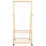 Bamboo Garment Rack w/ 4 Coat Hooks 2-tier Shoe Clothes Storage Rolling Laundry Sorter Cart Hamper Organizer with Hanging Bar Closet System Storage Clothes Hanger Dry Shelf Heavy Duty(U.S. Stock)