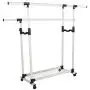GaGa Portable Adjustable Garment Clothes Double Rail Rack Rolling Hanger Organizer Heavy Duty with Wheels