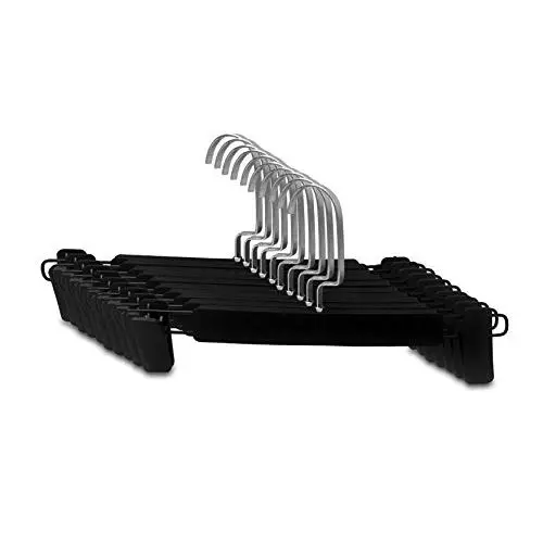 Skirt/Pants Sturdy Plastic Hangers with Swivel Hook Sturdy Clip Black Color Pack of 10 (10)