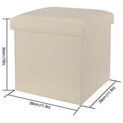 WoneNice Faux Leather Folding Storage Ottoman, Versatile Space-Saving Storage Toy Boxes with Memory Foam Seat, Max Load 100 kg, 12 x 12 x 12 Inch (Beige)