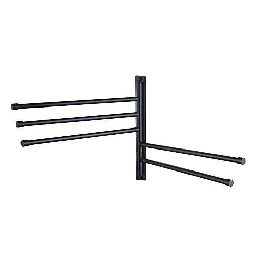 KES Bath Towel Holder Swing Out Towel Bar SUS 304 Stainless Steel Bathroom Hand Towel Rack 5-Bar Folding Arm Swivel Hanger Wall Mount Matte Black, A2102S5-BK