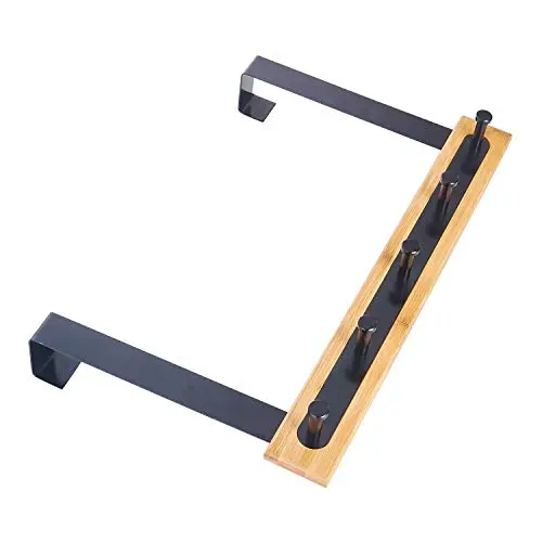 KeepTpeeK Over The Door Hook Hanger Organizer for Coats, Hoodies, Hats, Scarves, Purses, Leashes, Bath Towels & Robes Men and Women Clothing Rack 5 Hooks (Black)