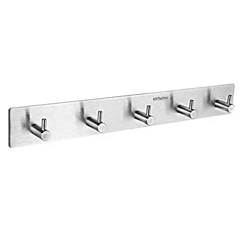 MXtechnic Self Adhesive Key Hooks and Hanger, 3M Stainless Steel Heavy Duty Coat Hanging Shelf Robe Towel Hanger Rack 5-Hook for Bathroom Kitchen Wall Mounted (5 Hooks) MXtechnic Self Adhesive Key Hooks and Hanger, 3M Stainless Steel Heavy Duty Coat Hanging Shelf Robe Towel Hanger Rack 5-Hook for Bathroom Kitchen Wall Mounted (5 Hooks)