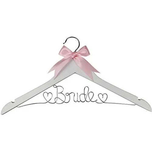 Bride to Be Wedding Dress Hanger, Hanger with Bride Wire for Wedding Gown in Anatto Wood, White Wood, and Natural Wood, Perfect Gift for the Bride on her wedding or Bridal Shower! (White Wood)