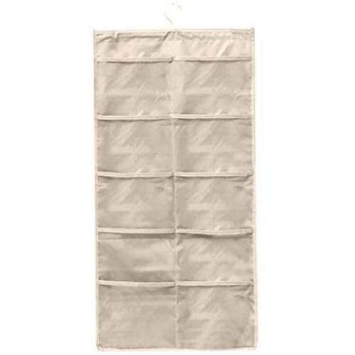 Miklan Closet Hanging Organizer with Pockets, Dual Sided 15-Pocket Wall Shelf Organizers Storage Bags Space Saver Bag Oxford Cloth with Hanger for Bra Underwear Tshirts Underpants Socks (Beige)