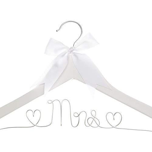 Ella Celebration Mrs Wedding Dress Hanger, Wood and Wire Hangers for Bride (White with Silver Wire) Ella Celebration Mrs Wedding Dress Hanger, Wood and Wire Hangers for Bride (White with Silver Wire)