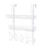 Coat Rack, MILIJIA Over The Door Hanger with Mesh Basket, Detachable Storage Shelf for Towels, Hats, Handbags, Coats (White-2 Layer)
