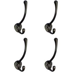 Tiazza 4Pcs Antique Solid Brass Clothes Hooks Entryway Coat Hooks Scarf and Jacket Hangers Perfect Bath Towel Heavy Hooks (Black)