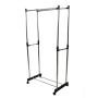 AK Energy Double Rail Adjustable Portable Clothes Hanger Rolling Telescope Garment Rack Rolling w/Shoe Rack