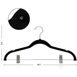 Jiede Velvet Clothes Hangers Heavy Duty with Metal Clips Non Slip for Pants Skirt Hanger- 360 Degree Chromes Swivel Hook (Black),15pcs