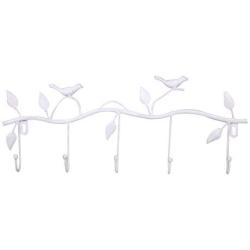 OYJJ Cast Iron Birds with Branches Hanger with 5 Hooks | Decorative Cast Iron Wall Hook Rack | for Coats, Hats, Keys, Towels, Clothes |18 x 7 x 2 Inch - White, Black