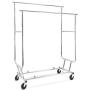 Hommoo Clothing Hanger Garment Rack Heavy Duty Steel Double Rod Adjustable Garment Rack Rolling Clothes Organizer Hanger on Wheels,Silver