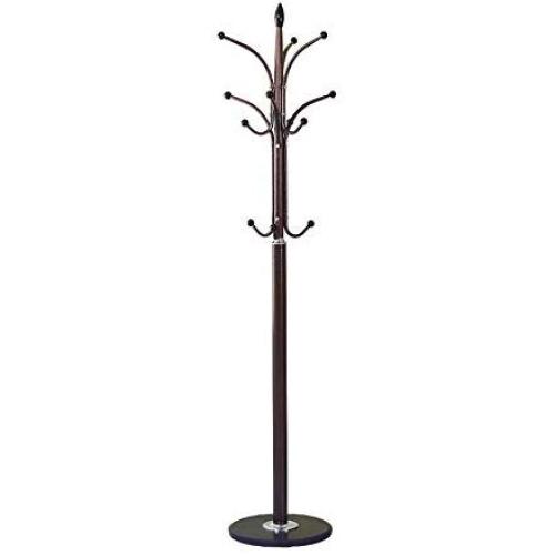 MEIDUO Creative Iron Coat Rack Free Standing, Tree Shaped Entryway Hats & Clothes Hanger with Multiple Hooks and Round Marble Base, Easy Assembly, Brown