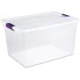 Sterilite 17571706 66 Quart/62 Liter ClearView Latch Box, Clear Lid & Base w/ Sweet Plum Latches, 6-Pack