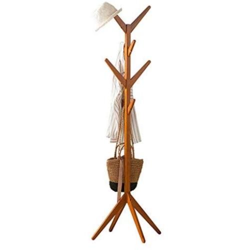 HXGL-Hanger Solid Wood Coat Rack Natural Solid Wood Bedroom Hanger Simple Modern Floor Hanger Clothes Rack (Color : Honey Color)