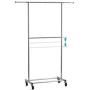 Bextsware Expandable Double Rod Clothing Garment Racks On Wheels, Heavy Duty Hanging Clothes Organizer Stand Adjustable Rolling Rack, Chrome