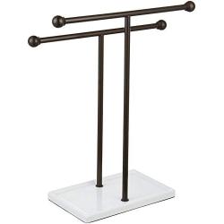 AmazonBasics Double-T Hand Towel Holder and Accessories Jewelry Stand, Bronze/White