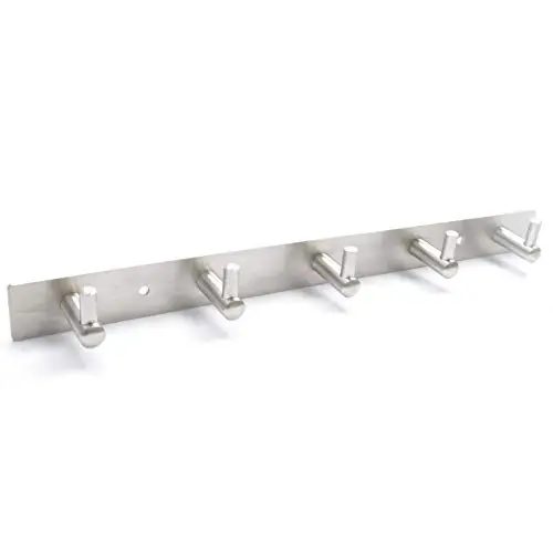 Coat Hook Rail on Wall Mounted - Sagmoc 13-Inch Hook Rack with 5 Hooks, Durable Wall Mounted Hangers for Bedroom, Bathroom, Foyer, Hallway (304 Stainless Steel Brushed Nickel)