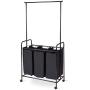 SHAREWIN Rolling Laundry Sorter Cart, Hanging Bar Laundry Hamper 3 Section Heavy-Duty with Wheels