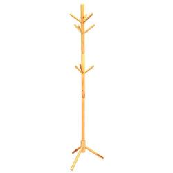 Solid Wood Coat Rack, Lacquered Pine Wooden Hat and Coat Stand with 9 Hooks - Entryway Hall Stand & Free Standing Clothes Tree for Coat Hat Scarves Umbrella Cap Suit and Handbags (Natural wood)