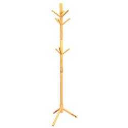 Solid Wood Coat Rack, Lacquered Pine Wooden Hat and Coat Stand with 9 Hooks - Entryway Hall Stand & Free Standing Clothes Tree for Coat Hat Scarves Umbrella Cap Suit and Handbags (Natural wood)