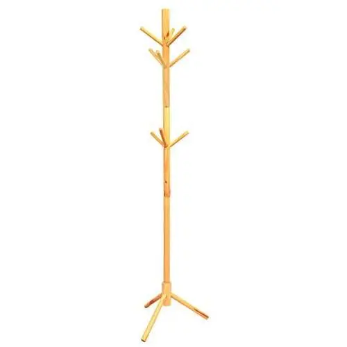 Solid Wood Coat Rack, Lacquered Pine Wooden Hat and Coat Stand with 9 Hooks - Entryway Hall Stand & Free Standing Clothes Tree for Coat Hat Scarves Umbrella Cap Suit and Handbags (Natural wood)