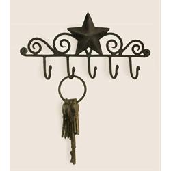 BROWN Iron Metal Decorative BARN STAR 5 Wall Mounted KEY HANGER Holder Hook