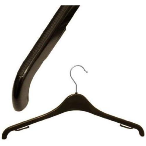 HANGERWORLD 15 Black 16inch Plastic Clothes Coat Garment Hangers with Non-Slip Rubber Shoulder Grips