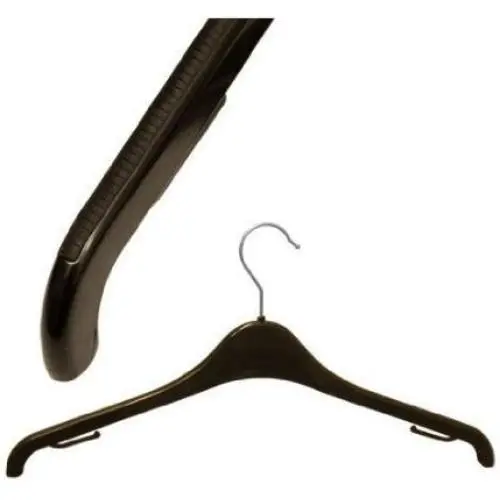 HANGERWORLD 15 Black 16inch Plastic Clothes Coat Garment Hangers with Non-Slip Rubber Shoulder Grips
