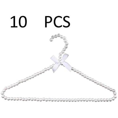 JTKDL 10 Packs White Faux Pearl Bow Clothes Hangers Hook for Adult Bowknot Traceless Holder