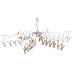 Alinory Clothes Hanger,Folding Windproof 36 Clips Clothes Underwear Socks Hanger Hanging Drying Rack for Home(Brown)