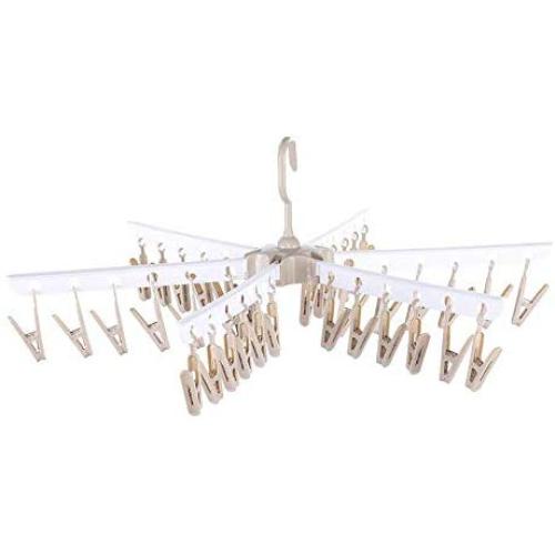 Alinory Clothes Hanger,Folding Windproof 36 Clips Clothes Underwear Socks Hanger Hanging Drying Rack for Home(Brown)