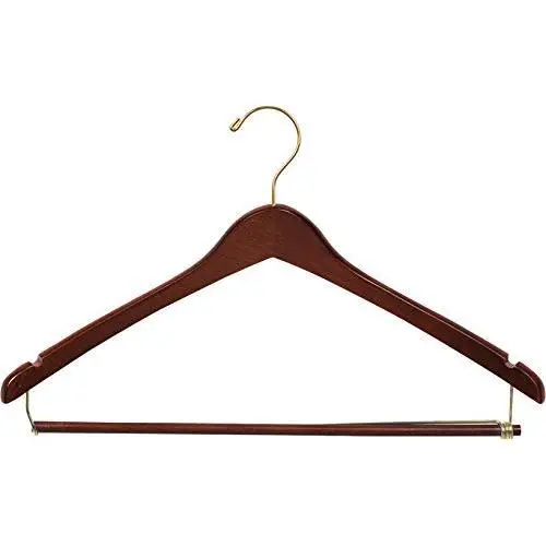 The Great American Hanger Company Curved Wood Suit Hanger w/Locking Bar, Boxes of 100 17 Inch Hangers w/Walnut Finish & Brass Swivel Hook & Notches for Shirt Dress or Pants The Great American Hanger Company Curved Wood Suit Hanger w/Locking Bar, Boxes of 100 17 Inch Hangers w/Walnut Finish & Brass Swivel Hook & Notches for Shirt Dress or Pants